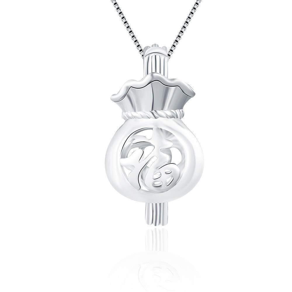 6870 Engraved Fu Lucky Bag Cage Pendants for Pearl Jewelry Making Sterling
